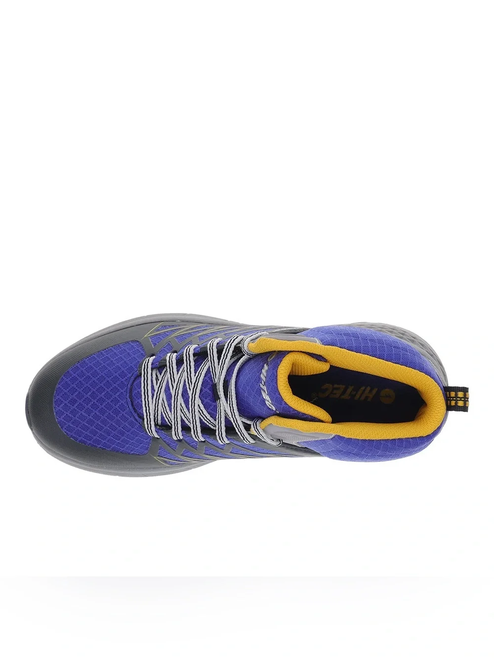 Hi-Tec Men's Blue and Gray Athletic Mid-Top Hiking Shoe with Yellow Accents